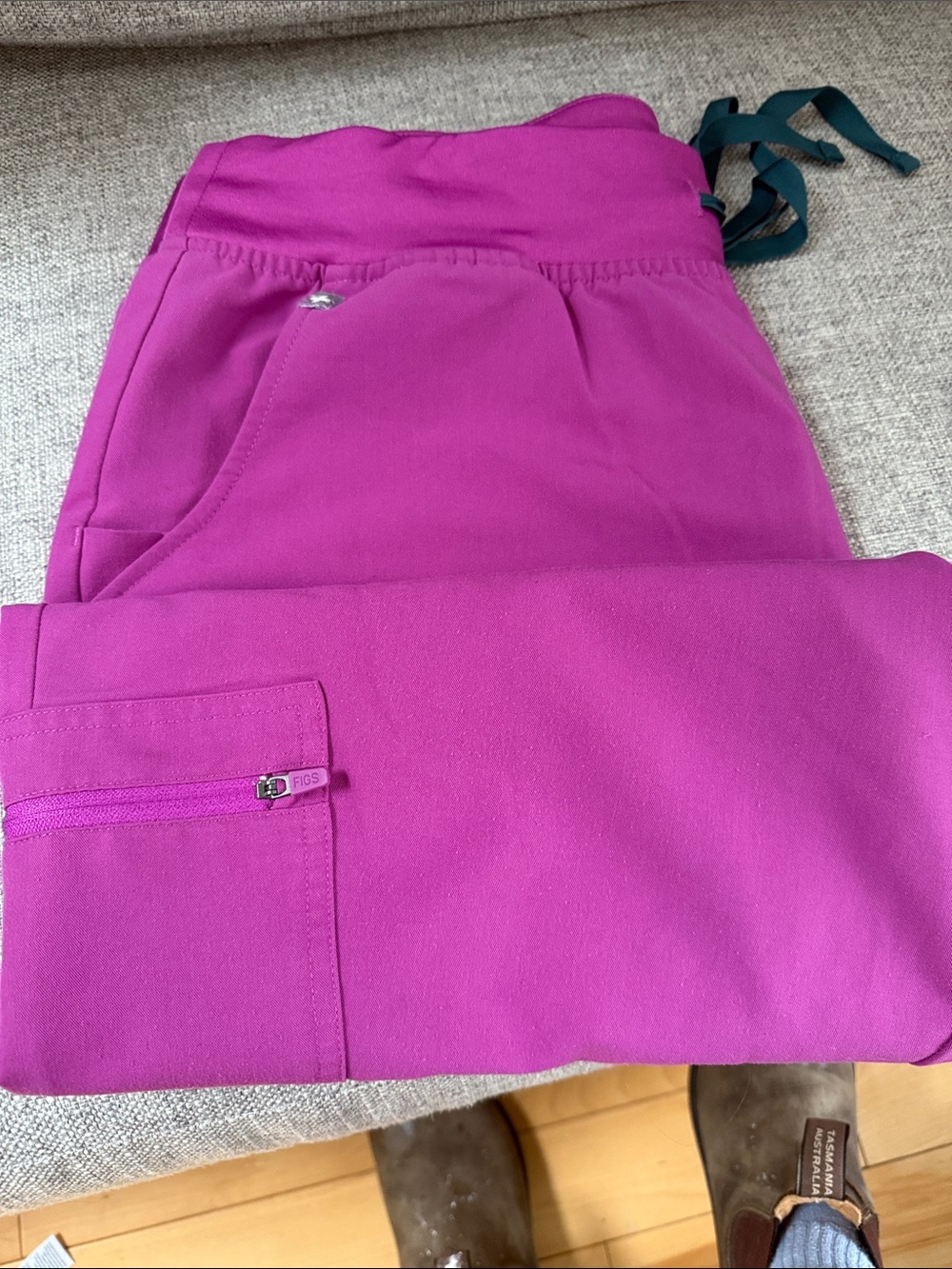 Figs Women's Scrub Pants in Magenta with Teal Drawstrings